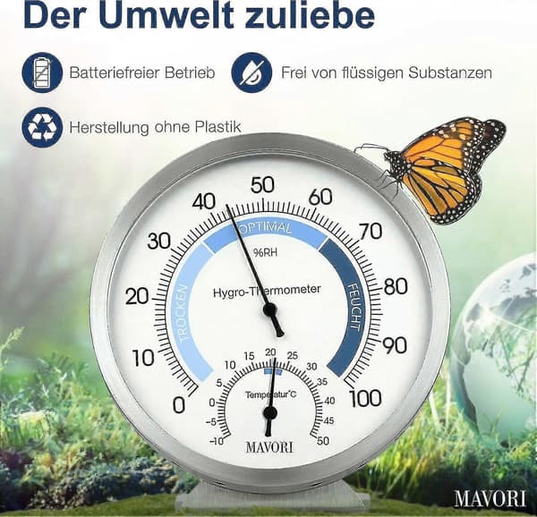Indendørs Analog Hygrometer Termometer - Rustfrit Stål Fugtighedsmåler og Rumtermometer
