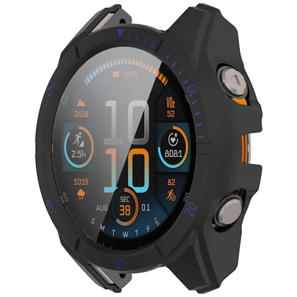 Garmin Fenix 8 47 mm:n kellolle tarkoitettu PC-kehyssuoja ja temperoitu lasinen näytönsuoja Black Blue