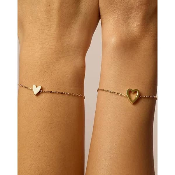 1 sæt forgyldte hjerte-charm-armbånd til kvinder | Justerbart kærligheds- og venskabsarmbånd