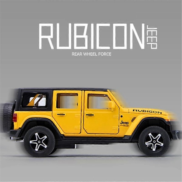 1:32 Jeep Wrangler Rubicon -metallimalli auto, valurauta, maastoauto, ääni- ja valovaikutukset, lasten lelu, lahja Yellow