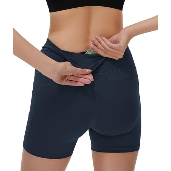 Bikershorts för kvinnor med hög midja yogashorts för kvinnor träningsshorts med 2 sido- och innerfickor Atletiska shorts Gymshorts (STORLEK:S)