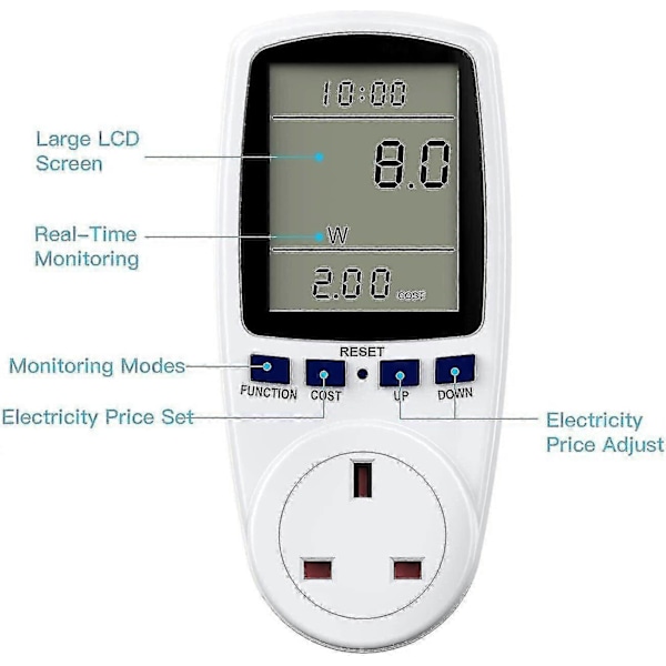 Strømmåler for strømforbruk UK/EU/AU-plugg - Wattmåler, kWh-analysator, stikkontakt AU Plug