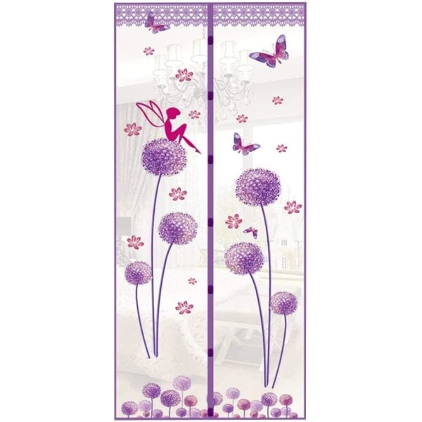 Magnetisk dørskjerm Flueskjermdør Insektnettgardin Høy tetthet Automatisk nettdørnett 35\" x 83\" Enkel installasjon (90*210cm, Dandelion-Purple)