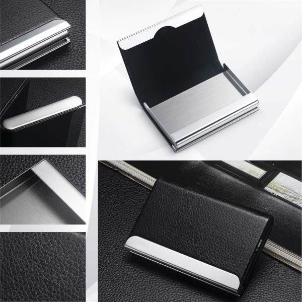 Visitkortholder, PU-læder, rustfrit stål, med magnetisk lukning black