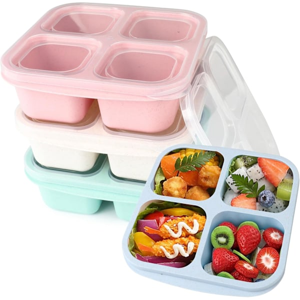 4-pakks snacksbokser med rom, snacksbeholdere for barn og voksne, 4 roms bento-lunsjbokser