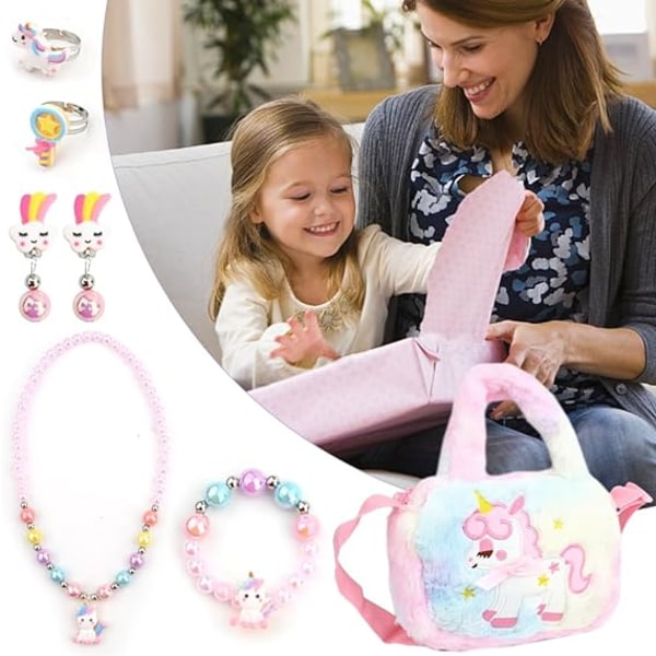 Unicorn Crossbody-väska Handväska Smycken för flickor, Unicorn-väska för tjejer Unicorn-pärlsmyckeset Barn plysch Unicorn-väska Leksaker Unicorn-presenter