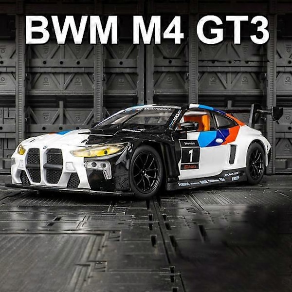 1:24 M4 GT3 Legert Sportsbil Modell Støpt Metall Leketøy Bil Kjøretøy Modell Simulering Lyd og Lys Samling Barnegave M4 GT3 White
