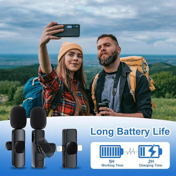 2-pak Trådløs Lavalier Mikrofon til iPhone/Android Telefon, USB C Trådløs Lav