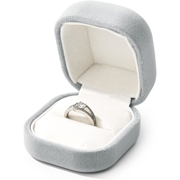 Grå ringæske ring opbevaringsæske ring gaveæske til forlovelse bryllup fødselsdag frieri Valentinsdag