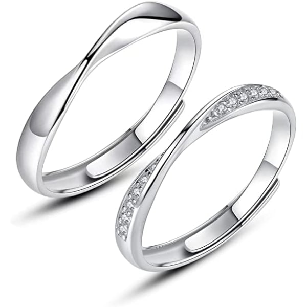 925 Sterling Hopea Sormus Yksinkertainen Pari Sormukset 2kpl
