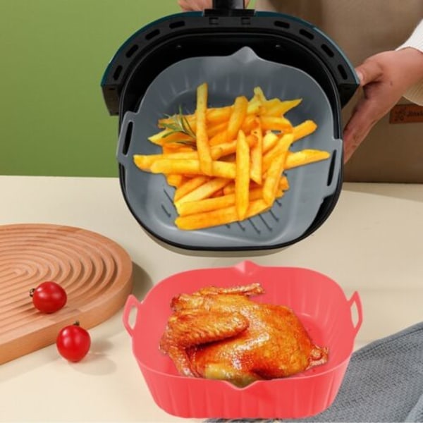 Airfryer Silikonform Bakkorg Ugn Non Stick Återanvändbar Svart