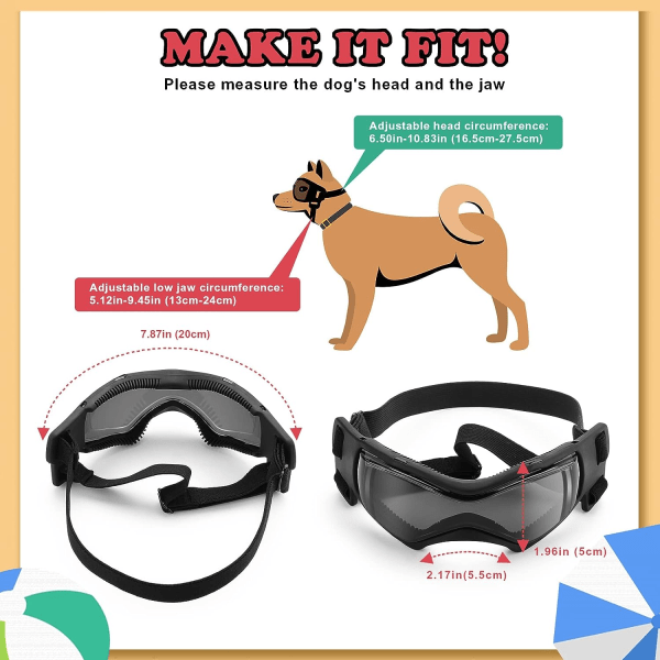 Googles for Hunder, Ownpets Hunde Briller UV Beskyttelse Briller Snøbeskyttelse Vindbeskyttelse Støvbeskyttelse med Justerbar Stropp