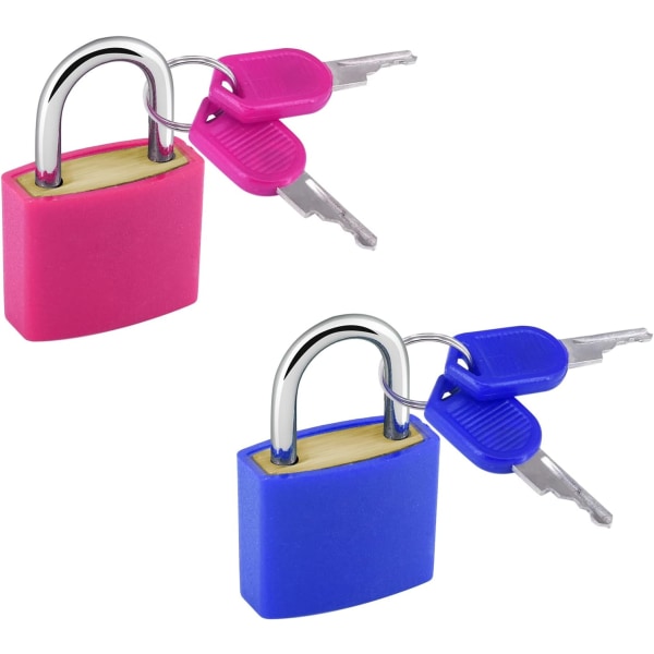 2 STK Kuffertlåse med nøgler, 23 mm farvede bagagelåse Kufferthængelåse Mininøglelåse Rejselås Små hængelåse (rosarød og blå)