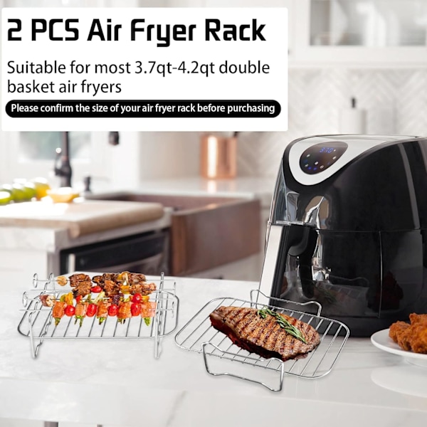 2 stk. Airfryer-stativ kompatibelt med Ninja Food Dual Zone Airfryer [AF300UK] 2 skuffer, lagdelt dehydratorstativ spydstativ 304 rustfritt stål