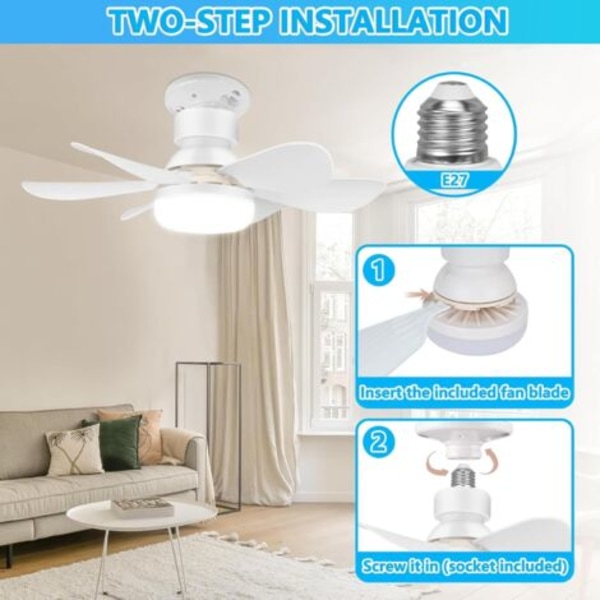 Stille 40W loftventilator – 6 blade – 3 hastigheder – E27 fatning – 52 cm diameter til stue og soveværelse