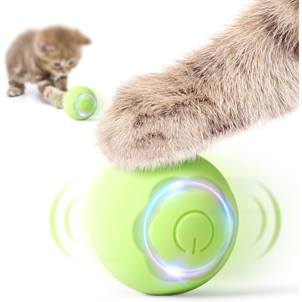 Interaktiv Cat Star-legetøjsbold Pet-legetøjsbold med LED-lys Autoroterende Intelligent til kat indendørs, USB genopladelig （Mintgrøn）