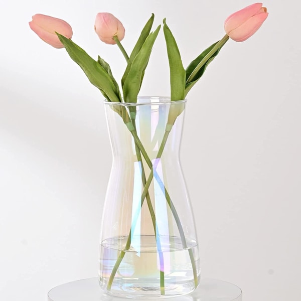 Kvalitets klart dekorativt glass blomstervase - rustikk hjemmeinnredning for moderne gårdshus, ideell hylle, bord og inngangsdekor, patentert design, skinnende