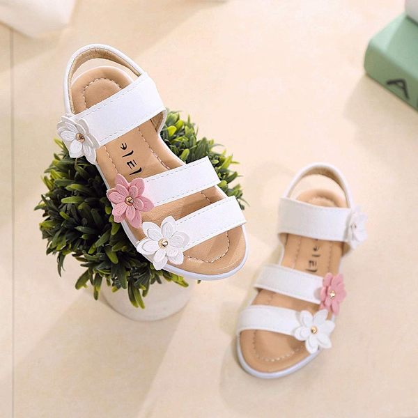 Flicksandaler med pärlor och blommor i läder för små flickor 40-41
