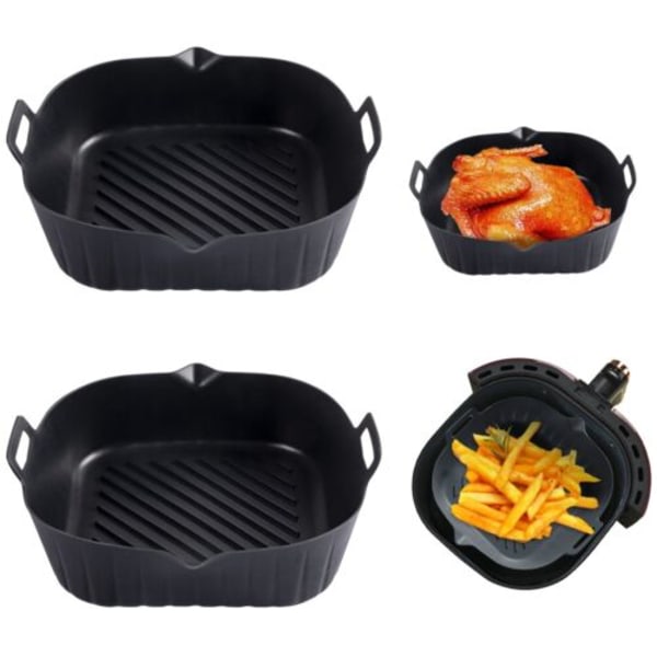 Airfryer Silikonform Bakkorg Ugn Non Stick Återanvändbar Svart