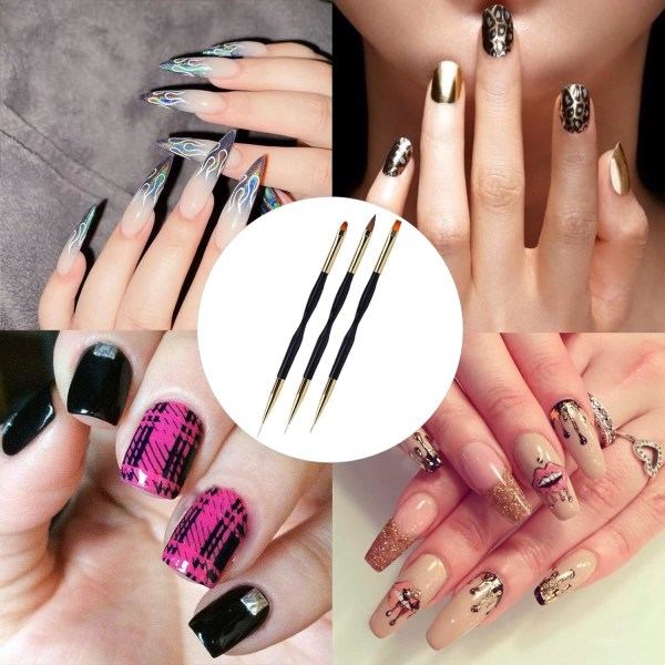 Nagelborste, nagelkonst med dubbla ändar, set för nagelkonst, nagelborste för nagelkonst