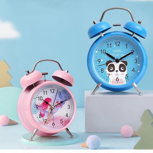 4 tums Väckarklocka för Sovrum, Metall Väckarklocka, Skrivbordsklocka för Studenthem Cute Rabbit Pink