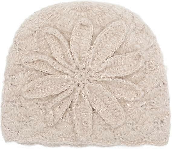 Dam Vinterstickad Mössa Mjuk Virkad Skullies Mössor med Blomdetalj