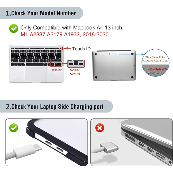 Case kompatibelt för Macbook Air 13 tum M1 A2337 A2179 A1932, släppt 2021-2018, Frosted Clear