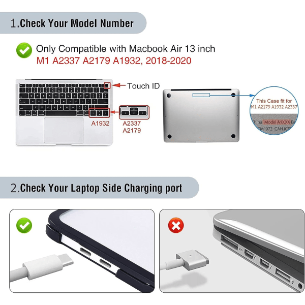 Fodral kompatibelt med Macbook Air 13 tum M1 A2337 A2179 A1932, släppt 2021-2018, frostat genomskinligt