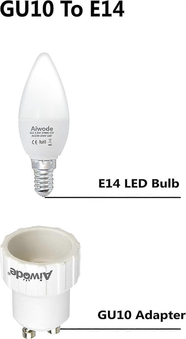 GU10 til E14 Adapter, GU10 til E14 Lyspærebasekonverter Lampe, Maksimal Effekt 200W, 0~250V, Pakke med 5.