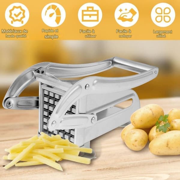 Potetkutter, profesjonell pommes frites-kutter, pommes frites-kutter i rustfritt stål med 2 erstatningsblader, sklisikker manuell pommes frites-kutter