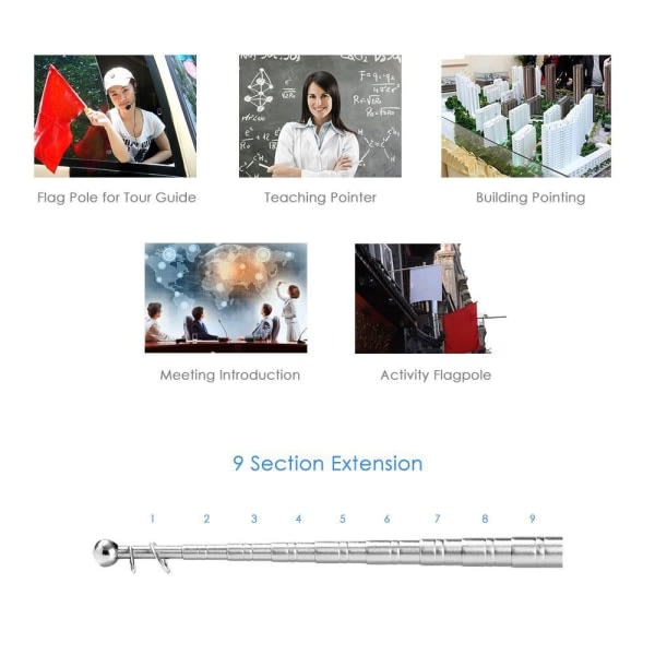 1,2M/1,4M/1,6M/2M Teleskopisk Flagstang Turistguide Flagstang