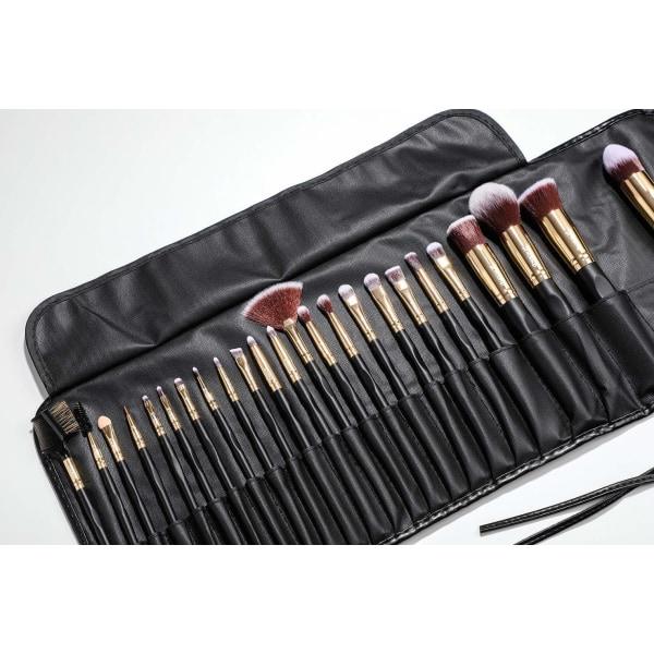 24 stk. professionelle og eksklusive makeupbørster i etui Sort
