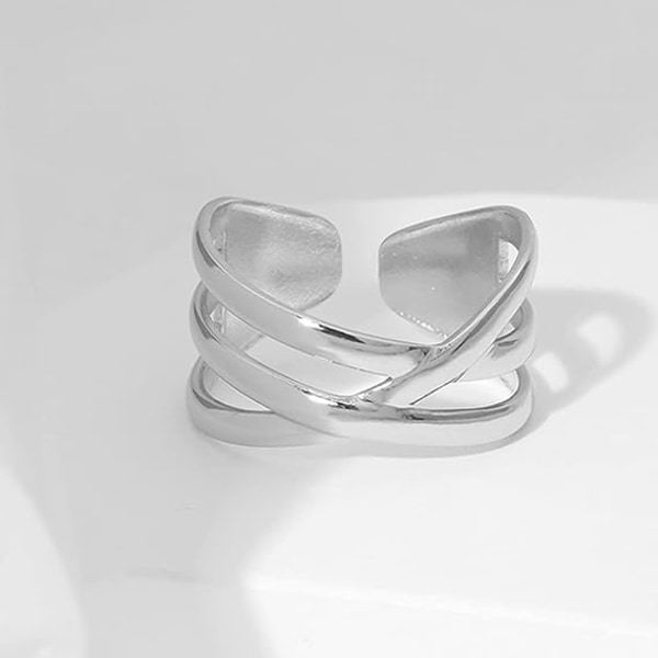 Enkel multi-række parallelle linjer ring, tyk platinbelagt sterlingsølv tommelfingerindeksfingerbåndsring til kvinder piger