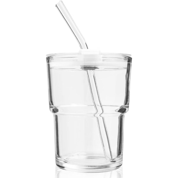 400 ml glas tumbler, glas kaffemugg med sugrör och lock