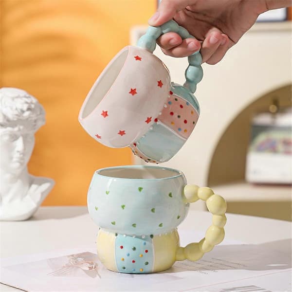 Keramisk Mugg Färg Kaffekopp Hushållskopp Frukostkopp Vattenkopp, D