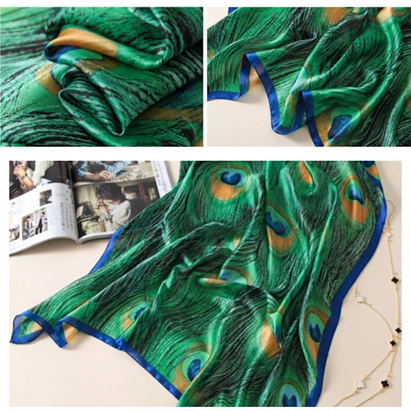 Silkeskjerf Dame Skjerf Grønn Påfugl Trykk Silkesjal Og Wraps Pashmina Skjerf Dame Strand Skjerf Dame Hijab