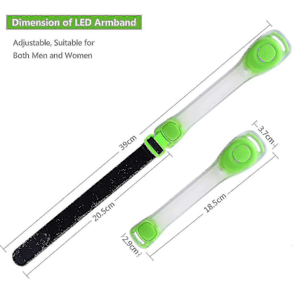 4 stk LED-armbånd Refleks LED-armbånd for løping og jogging Green