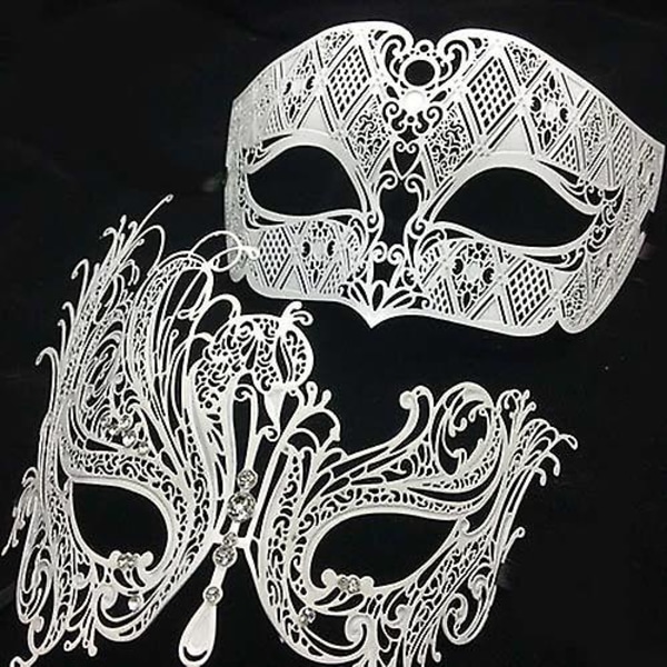 Black Silver Gold Metal Filigree Laser Cut Couple Venetian Party Mask Wedding  Ball Mask Halloween Masquerade Costume Masker Set