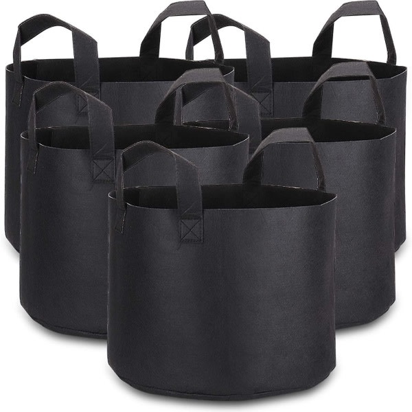 5 gallon odlingsväskor med växtmärken, 5-pack kraftiga tygväxtkrukor