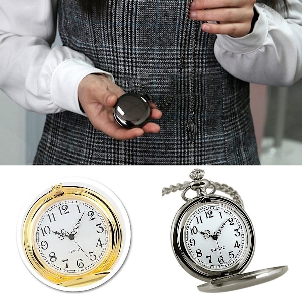 Renikh Retro Vintage Miesten Steampunk Sileäpintainen Riipusketju Klassinen Taskukello Silver