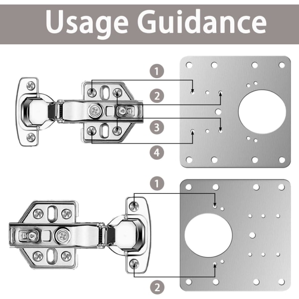 Hængsel reparationsplade, 2 stk skabs hængsel reparationsbeslag med huller Køkken hængsel reparationsplade med 12 stk skruer ，til reparation og forstærkning