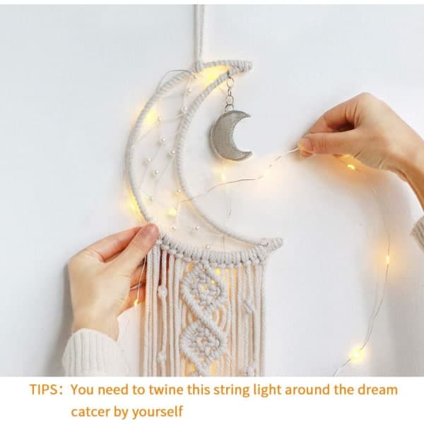 Macrame vävd väggdekor måndrömsfångare - Boho Chic Bohemian heminredning väggkonstdekor vacker lägenhet sovsal dörrdekoration (måne)
