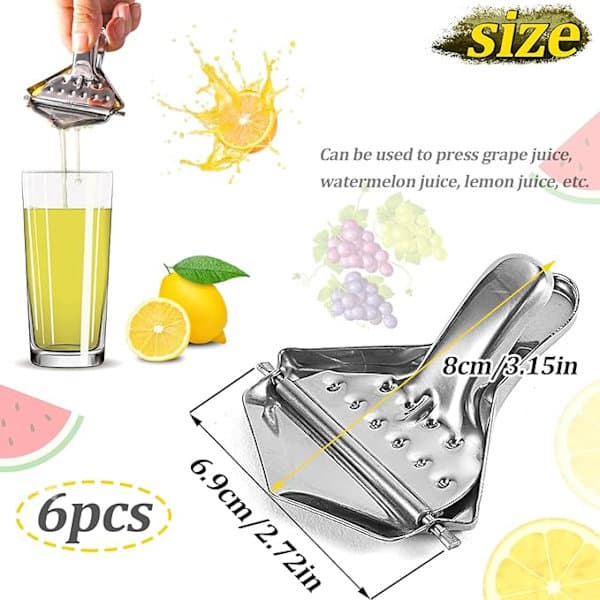 Citronpresser i rustfrit stål, 6-pak, manuel juicer