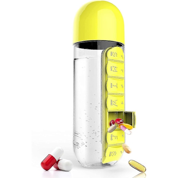 Pillerorganisatör Vattenflaska 7 Dagars Medicinhållare Med Veckovis Dispensers Kapseldricka Flaska Gul
