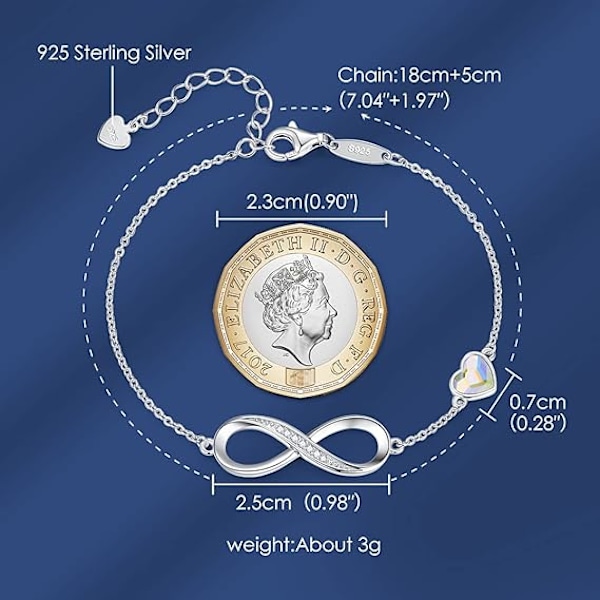 Infinity-rannekorut naisten koruihin 925 Sterling Hopea rannekoru naisille Rakkaus Sydän Rannekorut Lahjat Hänelle Naisille Vaimolle Äidille Colors