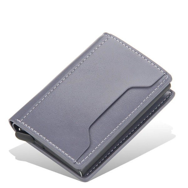 Mænd slim pung pu læder ID-kortholder rfid anti-tyveri smart pung aluminiumslegering kreditkortholder mini pung til kvinder Light grey