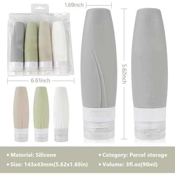 90 ml reseflaskor, läckagesäkra silikonreseflaskor och T