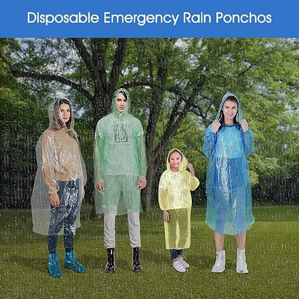 4 kpl kertakäyttöinen sadetakki, vedenpitävä poncho aikuisille ja lapsille, paksu hätäponcho läpinäkyvä kevyt sadetakki hupulla ja hihoilla
