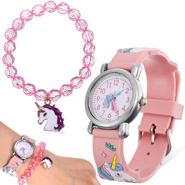 1 sett Kids Unicorn Watch tegneserieklokke med delikat armbånd Fine bursdagsgaver til barna