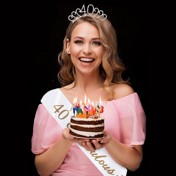 40-års fødselsdagssash og tiara til kvinder 40-års fødselsdagsdekoration krystalkrone tiara og 40 & Fabulous fødselsdagssash 40-års fødselsdagskostumesæt